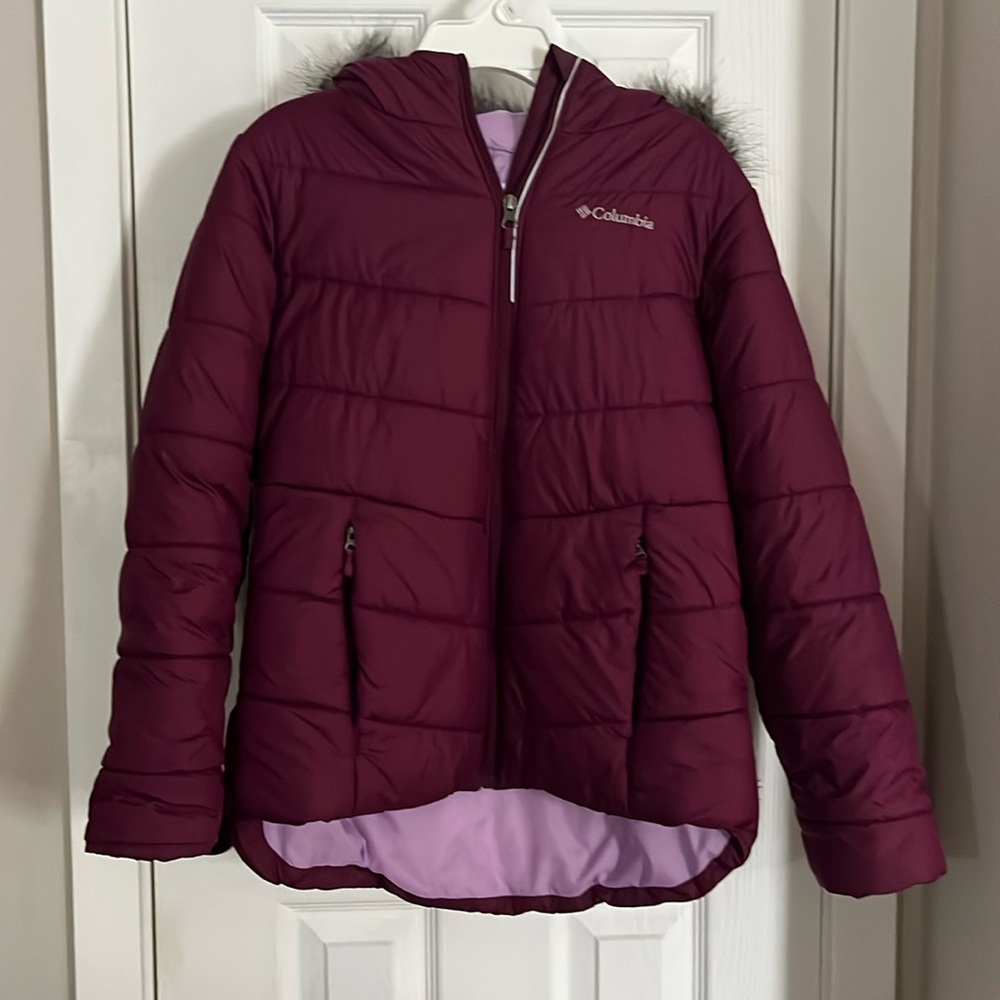 Purple And Maroon Columbia Girls' Coat With Removable Fur